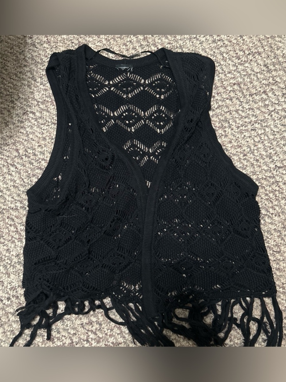 Black Crochet Fringe Tank Vest - Women Tops